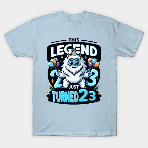 "Yeti's 23rd Birthday Bash" - Festive Cartoon Celebration Design T-Shirt by WEARWORLD